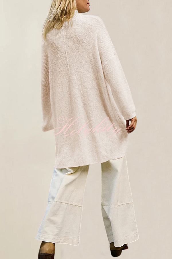 Solid Color Long Sleeve Slit Knitted Sweater