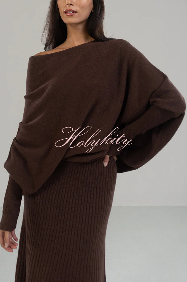 Solid Color Round Neck Long Sleeve Loose Knitted Sweater