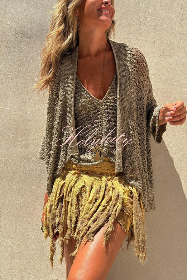 Fashionable Vacation Knit Hollow Bat Sleeve Loose Cardigan