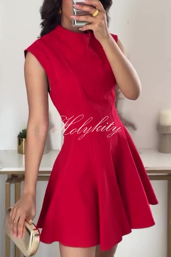 Solid Color Round Neck Sleeveless Waist Mini Dress