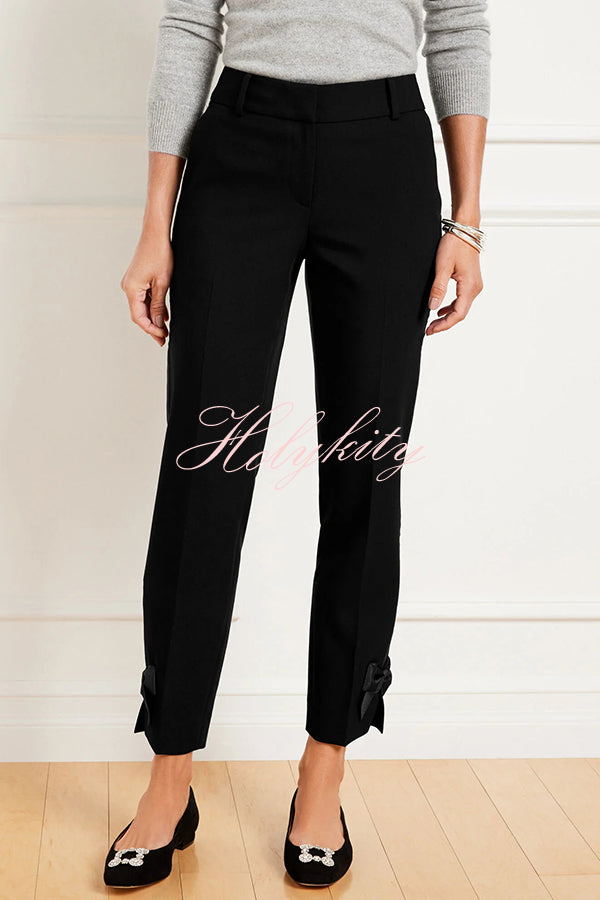 Add Elegance Side Bow Detail Pocketed Straight Ankle Pants