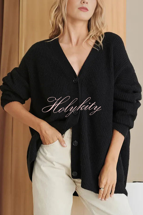 Mountain View Knit Ribbed Button Relaxed Cardigan