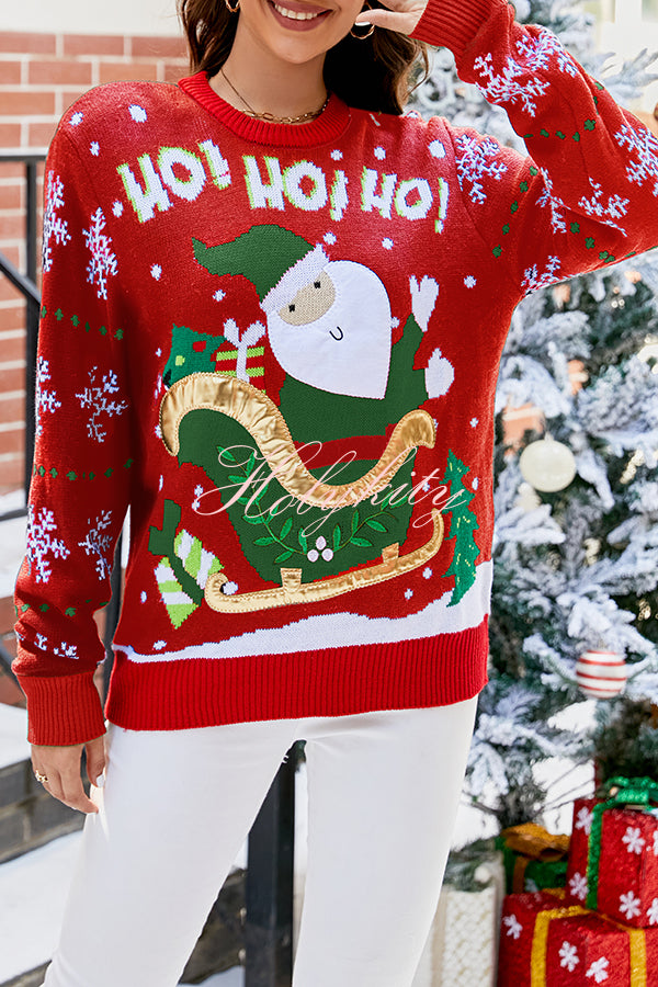 Christmas Print Crew Neck Long Sleeve Sweater