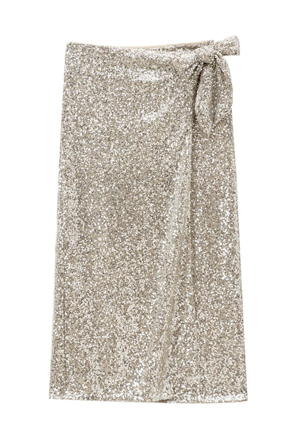 Crushing on You Sequin High Rise Wrap Tie-up Slit Midi Skirt