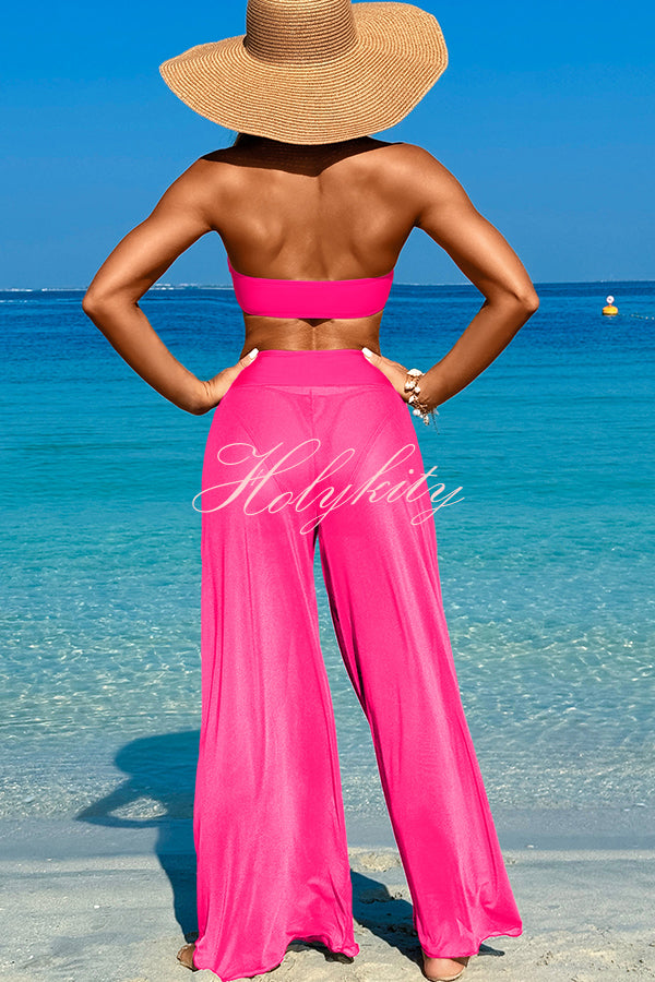 Solid Color Loose Metal Buckle Beach Pants