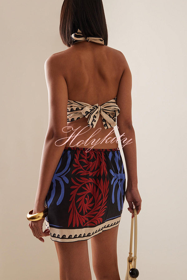 Unique Printed Sexy Halterneck Resort Beach Mini Dress