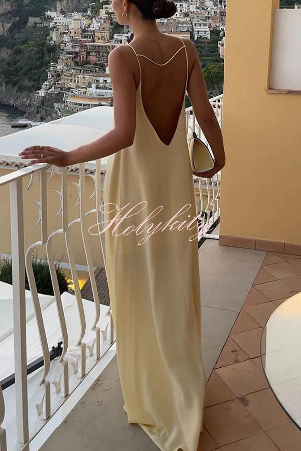 Sexy Satin Cutout Sling Backless Maxi Dress