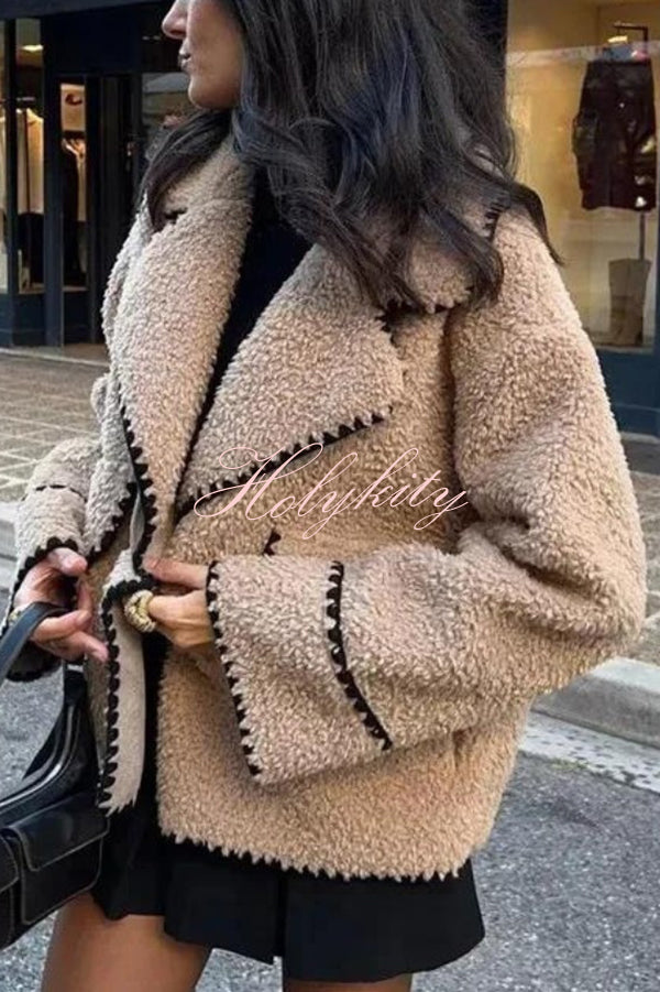 Lamb Wool Casual Lapel Loose Pocket Coat