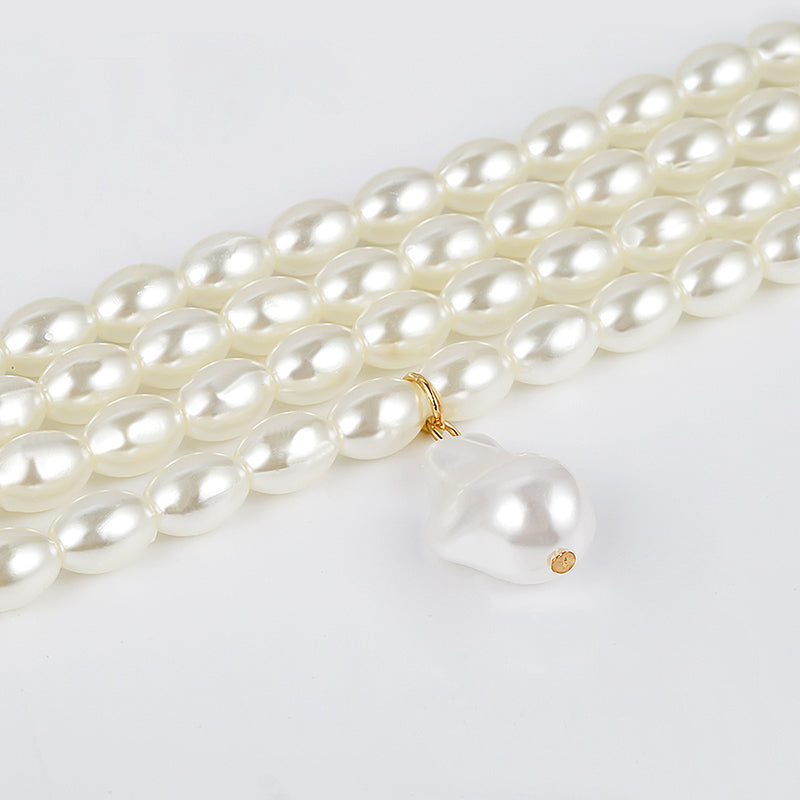 Stylish Geometric Pearl Beaded Multi-Layer Necklace