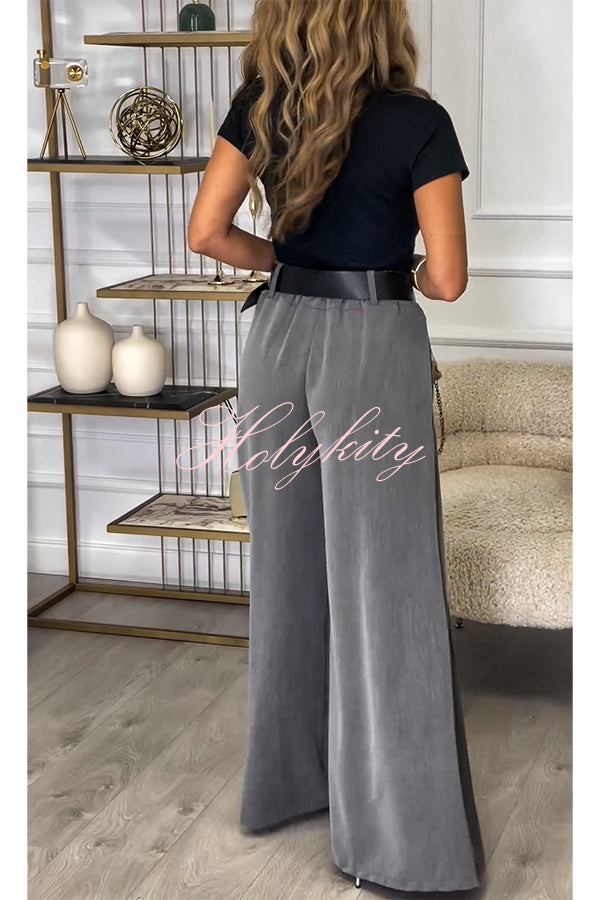 Sayla Pleated High Rise Elastic Waist Pocketed Wide Leg Pants