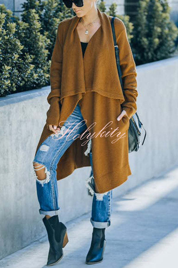 Fireside Pocketed Oversized Drape Neckline Knit Cardigan