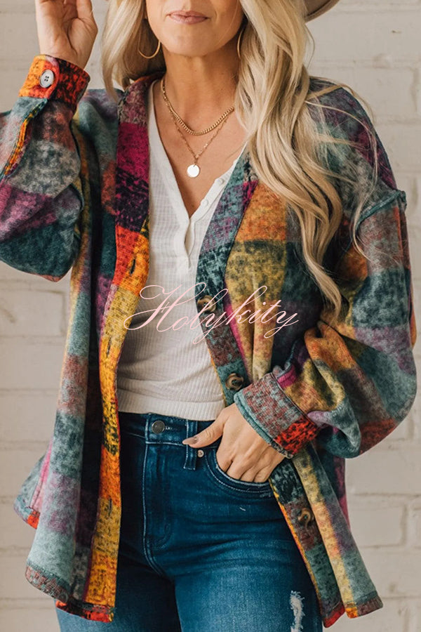 Multicolor Brushed Check Western Button Jacket