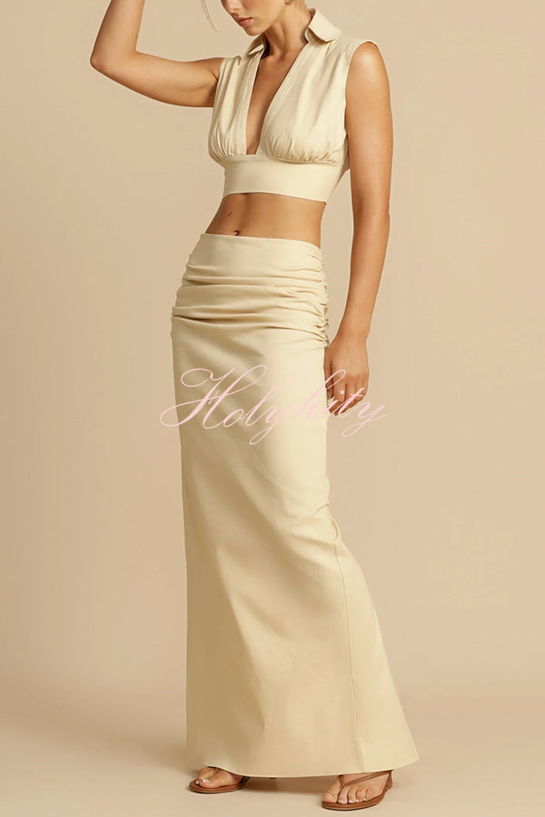Wardrobe Essential Ruched Detail Mid-rise Slit Maxi Skirt