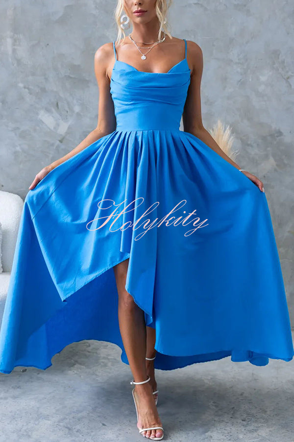 Adalita Cowl Neck Back Smocked Asymmetrical Hemline Maxi Dress