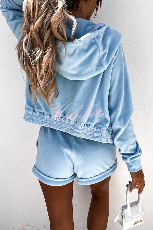 Athleisure Hooded Sweatshirt and Elastic Waist Pocket Shorts Set