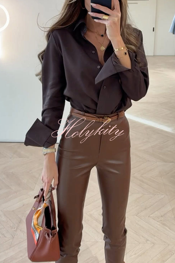 All for You Button Up Long Slit Sleeve Relaxed Blouse