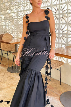 Romantic Getaway Round Decorative Draped Braid Fishtail Midi Dress