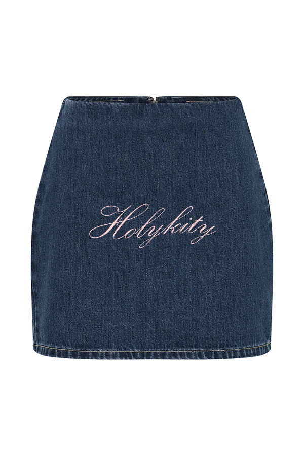 Modern Flavor Denim High Rise Back Zipper A-line Stretch Mini Skirt