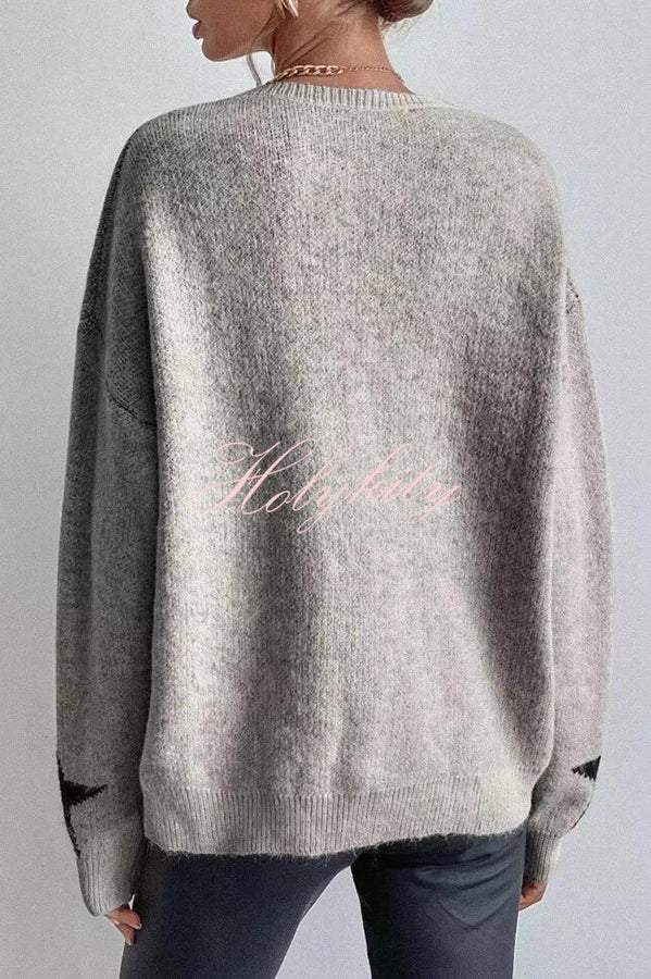 Essnce Star Pattern Crew Neck Long Sleeve Sweater