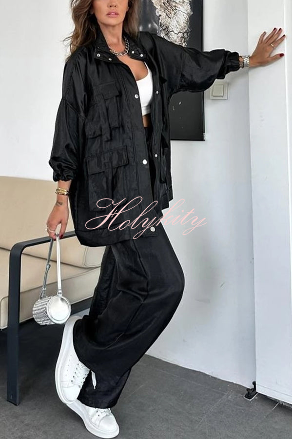 Easy on Me Metallic Fabric Elastic Waist Pocketed Wide Leg Pants