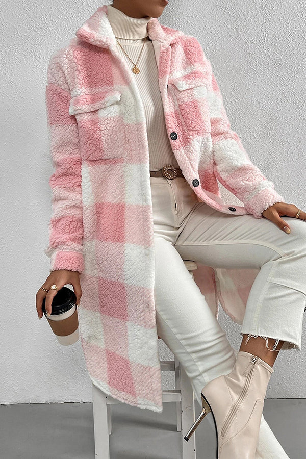 Fashionable Plaid Lapel Loose Plush Jacket