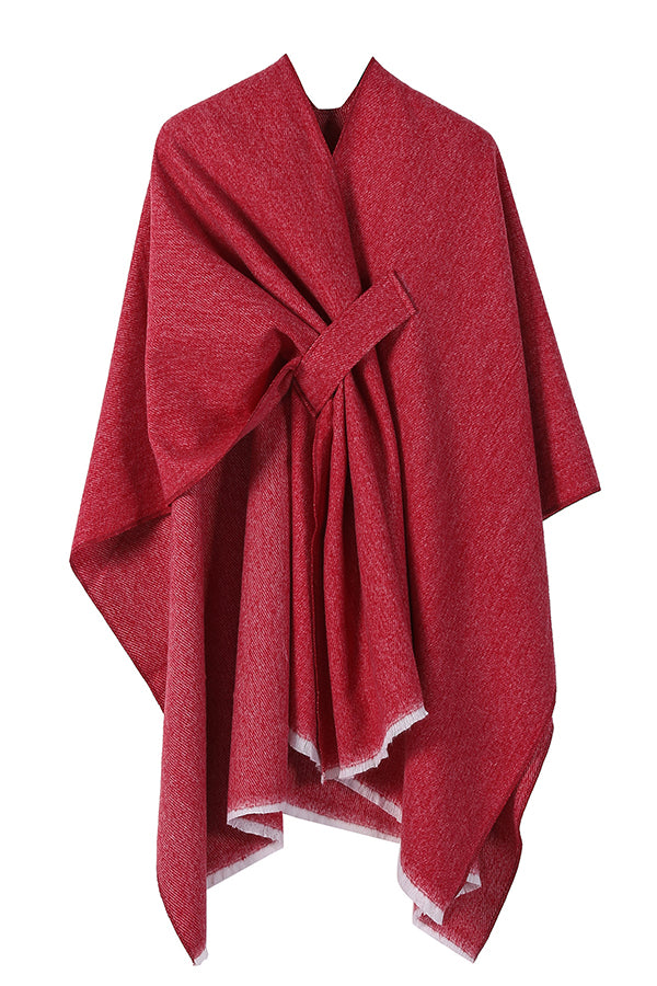 Solid Color Loose Casual Knitted Shawl Cape