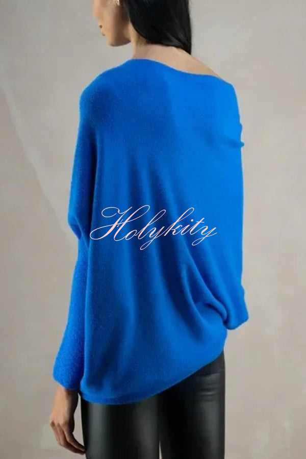 Solid Color Round Neck Long Sleeve Loose Knitted Sweater