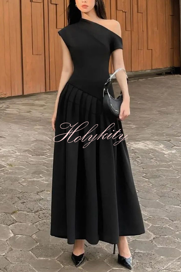 Fashionable Slope Neck Slim Fit Large Hem Maxi Dress