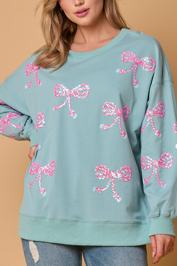 Christmas Bow Sequin Casual Loose Long-sleeved Sweatshirt