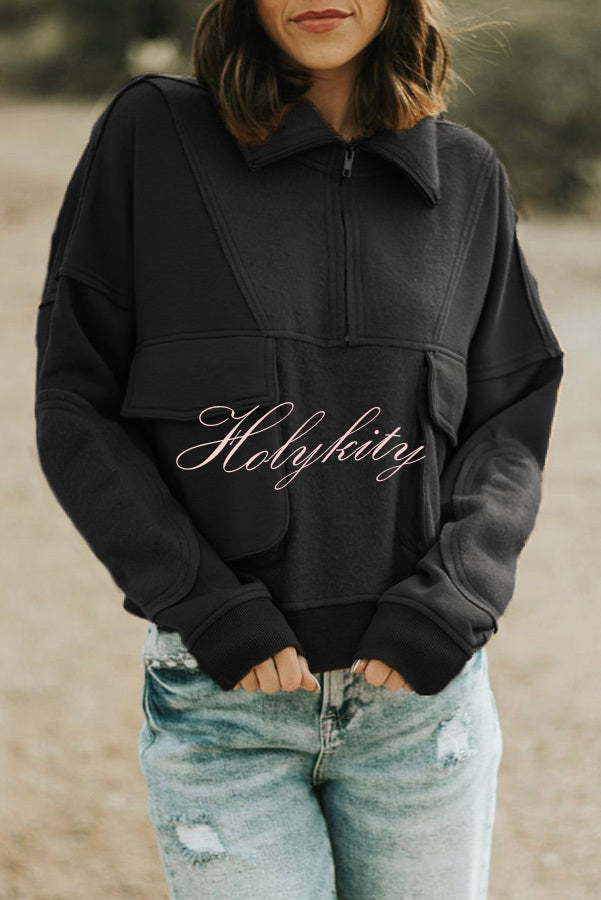 Pocket Zip Pullover Long Sleeve Sweatshirt