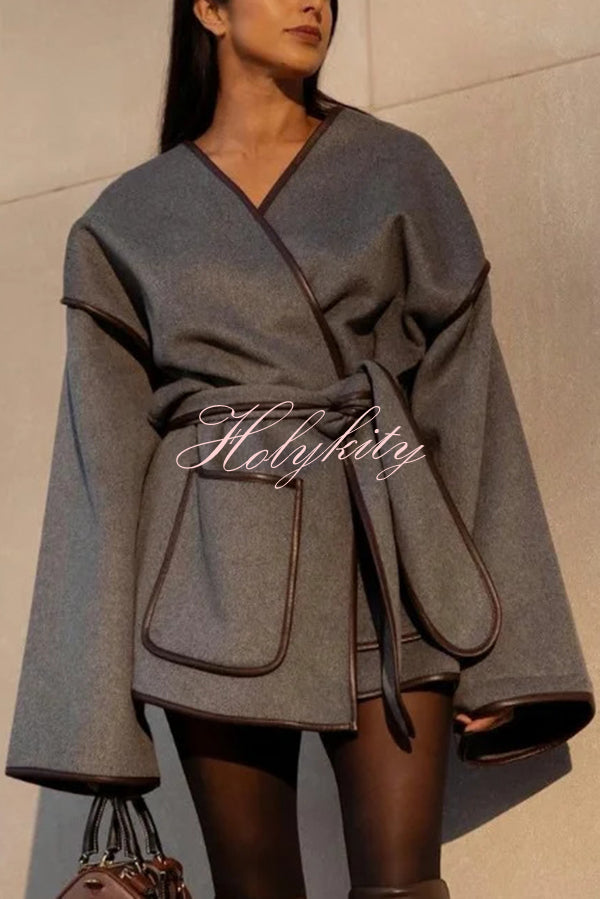 Comfort Is Luxury Wool Blend Tie-up  Pocket Oversized Blanket Coat