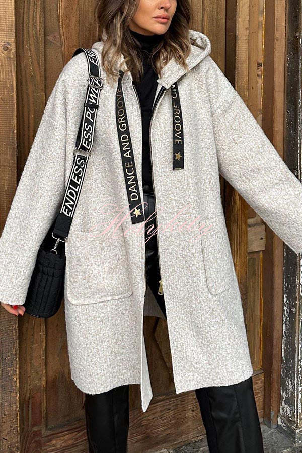 Fall Dreaming Animal Print Zipper Pocket Loose Hooded Midi Coat