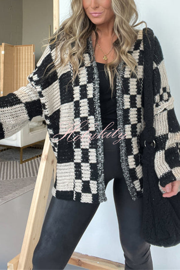 Casual Plaid Mid-length Loose Knitted Outerwear