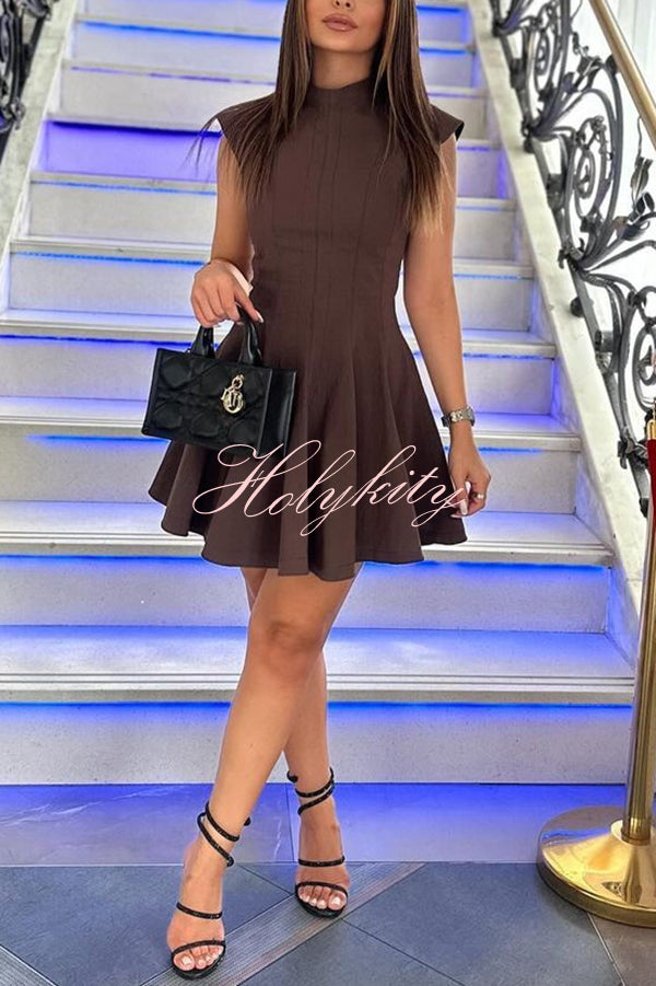 Solid Color Round Neck Sleeveless Waist Mini Dress