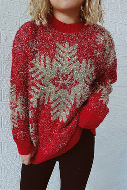 Christmas Pattern Knitted Crew Neck Long Sleeved Sweater