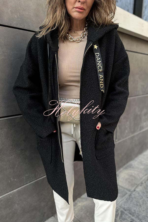 Fall Dreaming Animal Print Zipper Pocket Loose Hooded Midi Coat