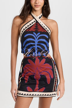 Unique Printed Sexy Halterneck Resort Beach Mini Dress