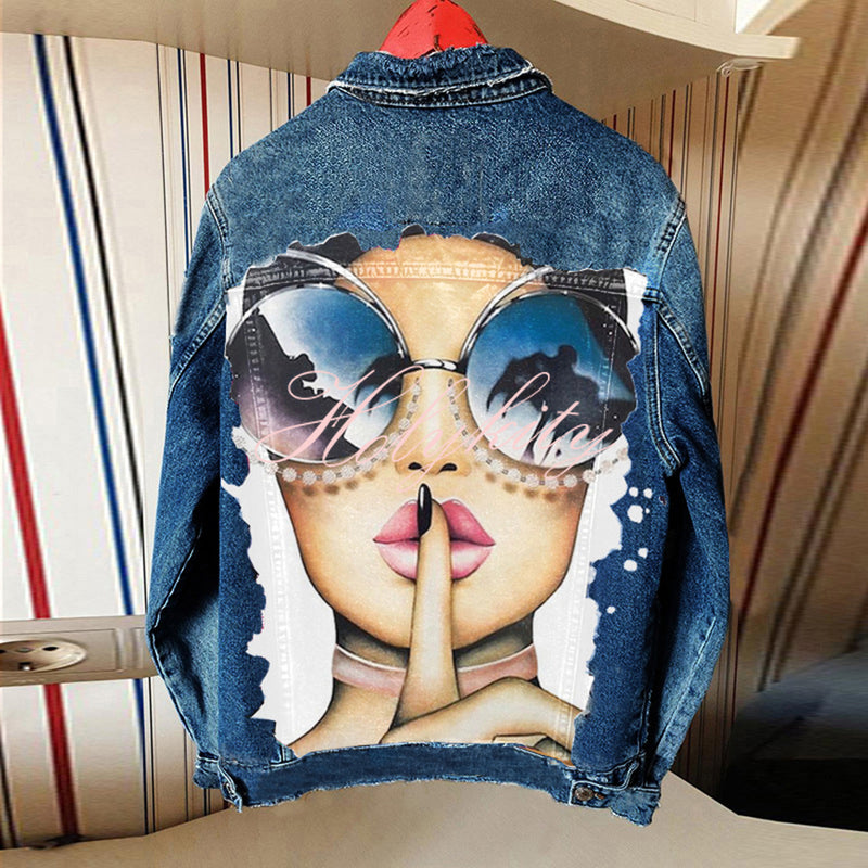 Halloween Print Long Sleeve Denim Jacket