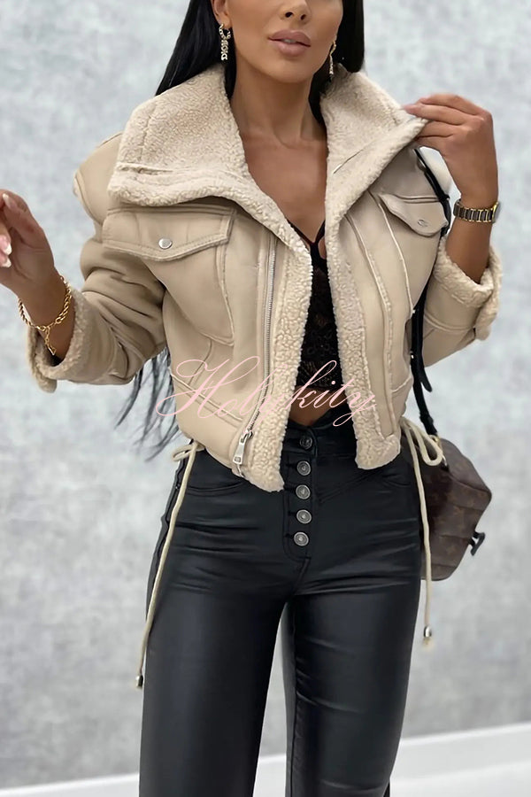 Stylish Lambswool Short Zipped Biker Jacket