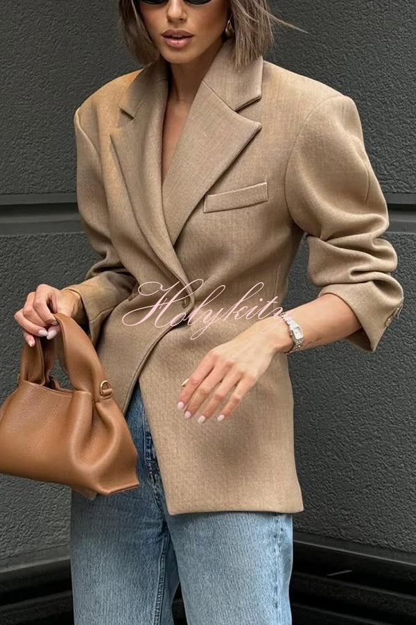 Solid Color Loose Lapel Long Sleeve Button Blazer