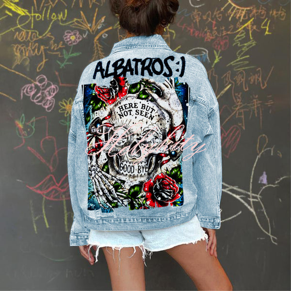 Halloween Print Long Sleeve Denim Jacket