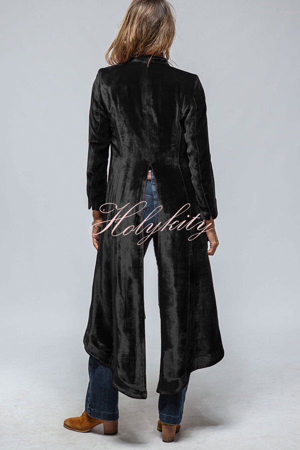 Vintage Velvet Long Loose Pocket Slit Coat