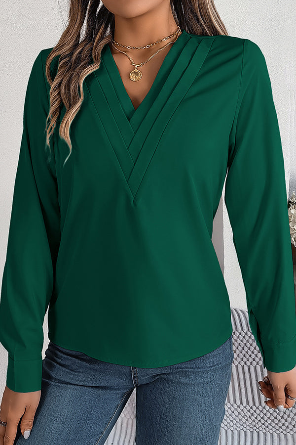 Elegant Layered V-neck Long-sleeved Casual Shirt