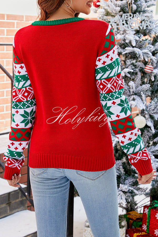 Christmas Print Crew Neck Long Sleeve Sweater