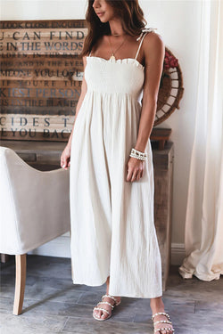 Elegant Solid Color High Waist Linen Blend Suspender Pleated Jumpsuit