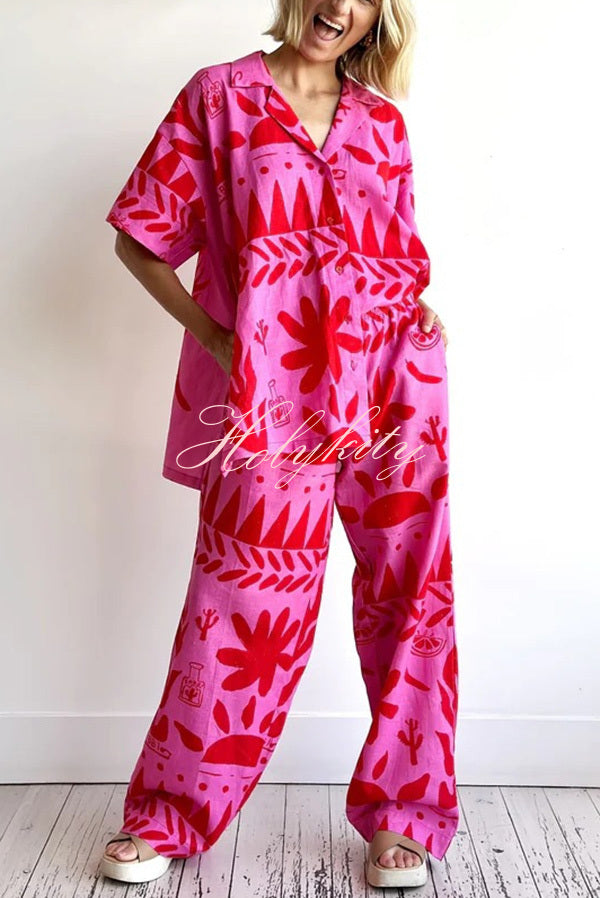 Altos Unique Printed Pocket Shirt and Elastic Waist Pants Set