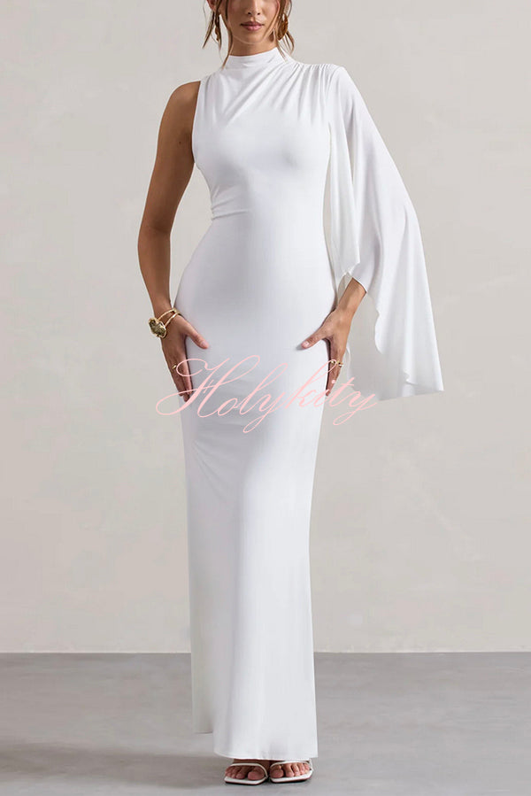 Ready When You Are High Neck One Ruffle Sleeve Maxi Dress