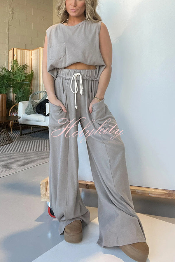 Best Comfort Pocketed Tank Top and Elastic Waist Wide Leg Pants Set