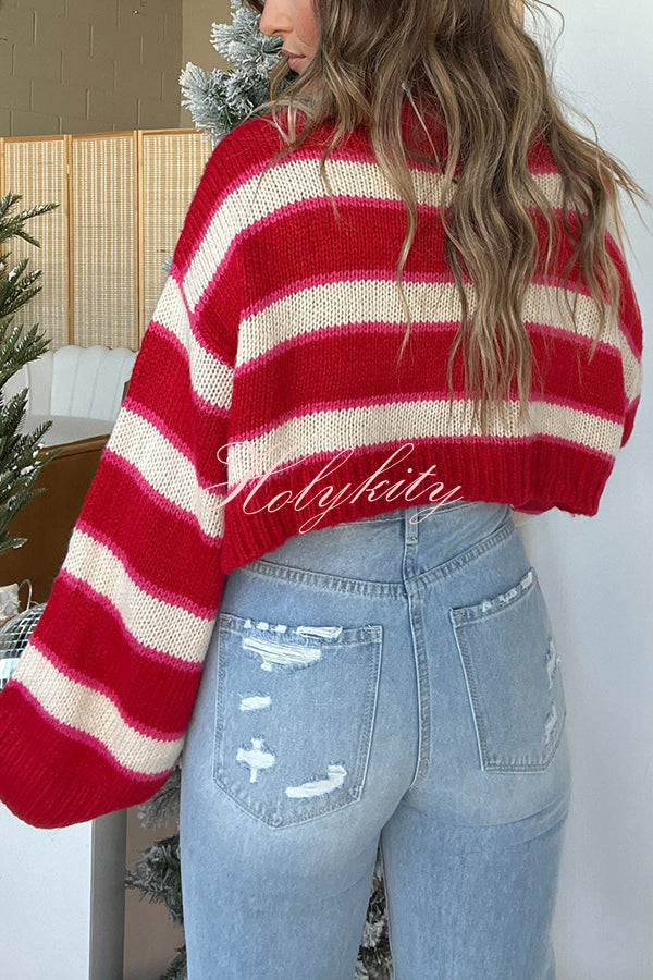 Fashion Striped Turtleneck Long Sleeve Loose Knit Sweater