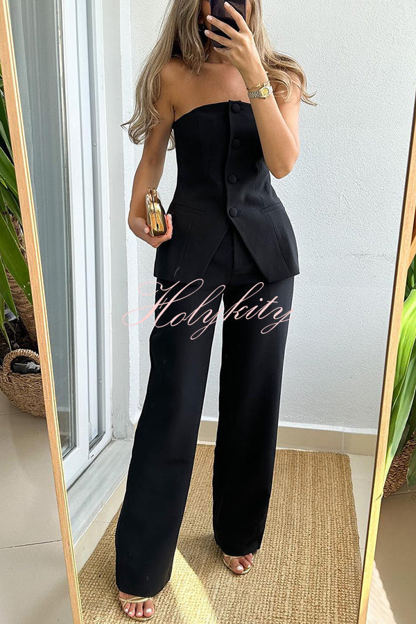 Extra Dose of Confidence Off Shoulder Button Top and Straight Pants Set